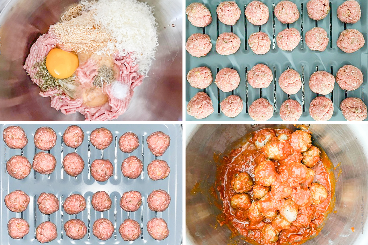 showing the steps of preparing turkey meatballs