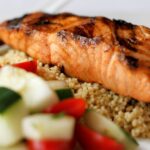 grilled salmon with couscous and cucumber salad