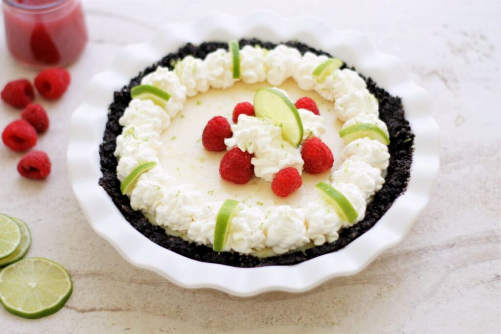 Key Lime Raspberry Pie Key Lime Pie with Chocolate Crust and Raspberry Sauce - Blues Best Life