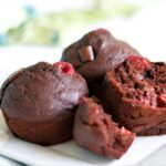 A plate of raspberry chocolate muffins.