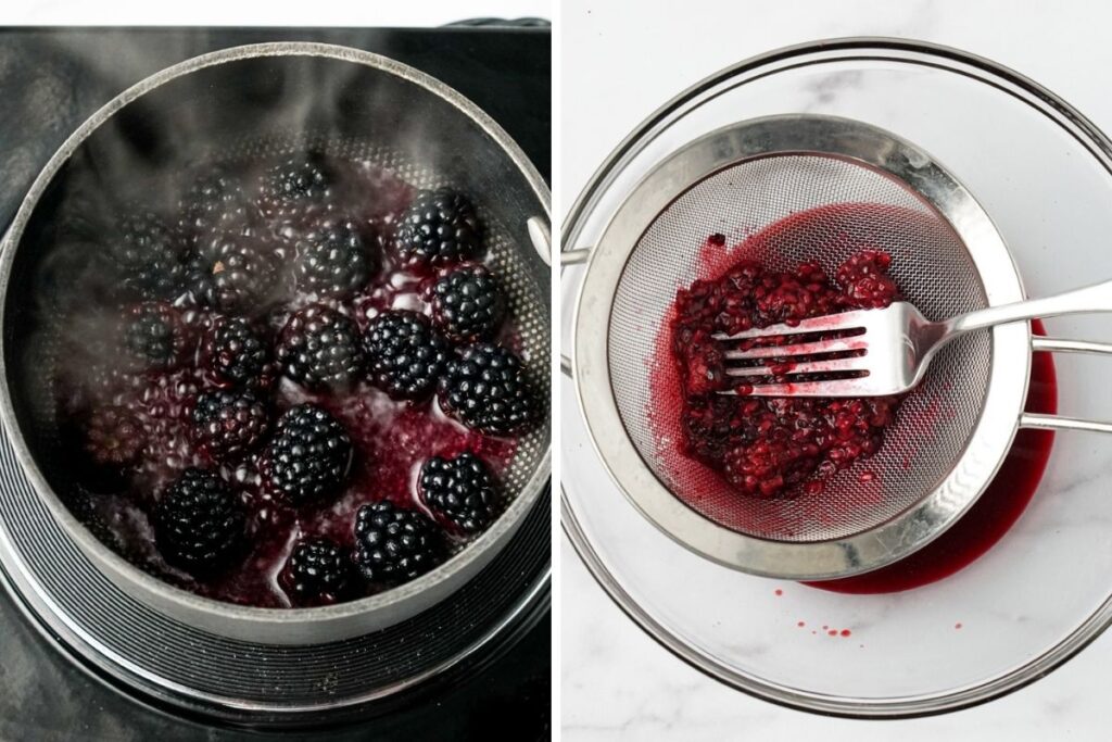simmering the blackberries on the stove and then straining the seeds in a fine mesh sieve 