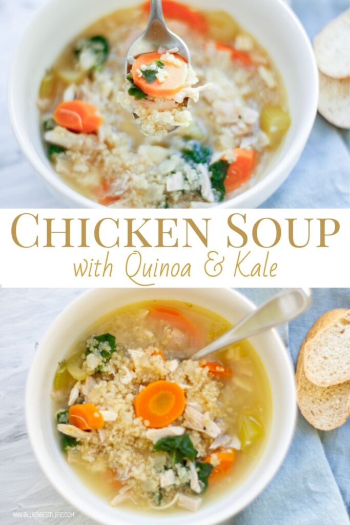 graphic of chicken soup with quinoa and kale