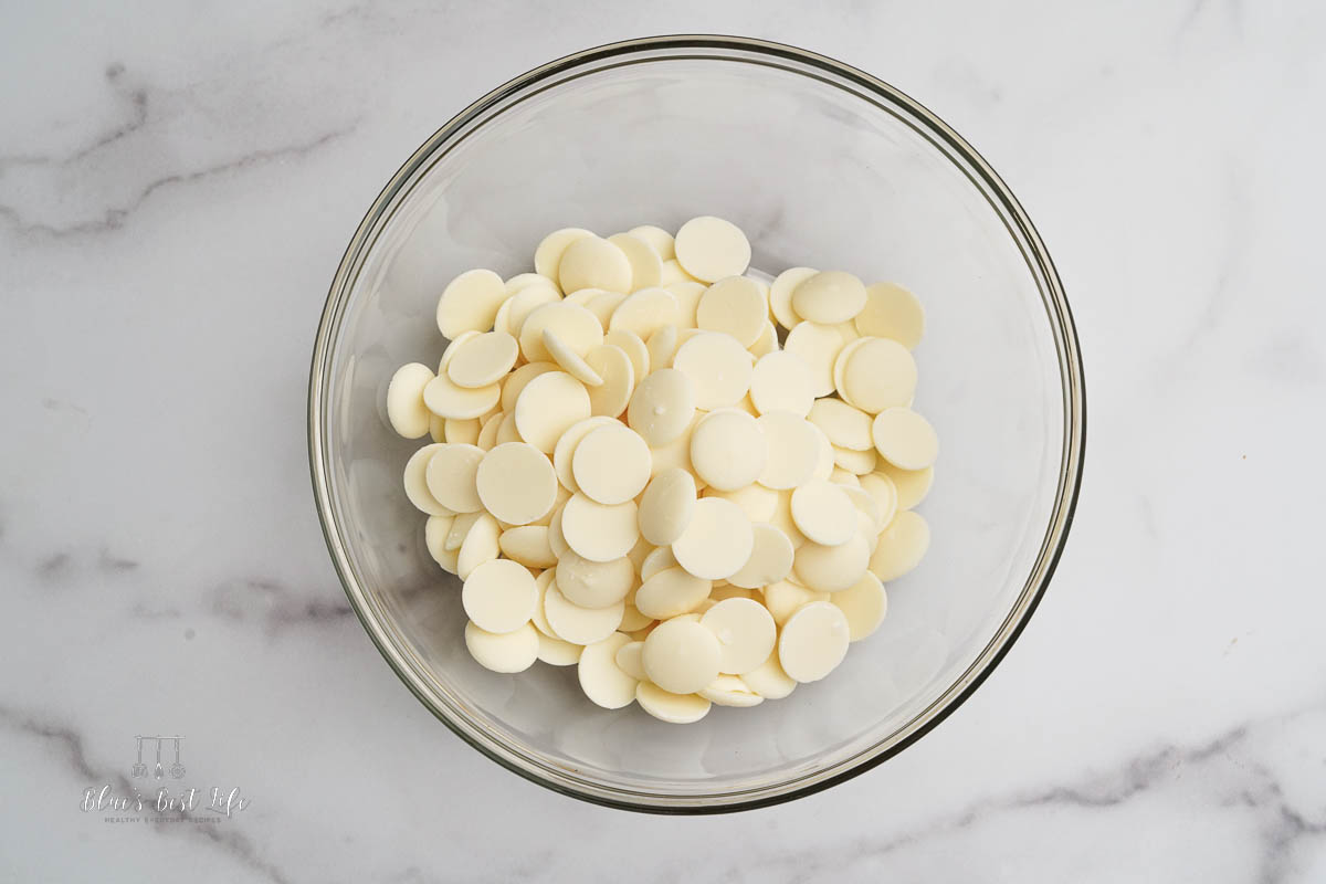 white chocolate wafers in a glass dish