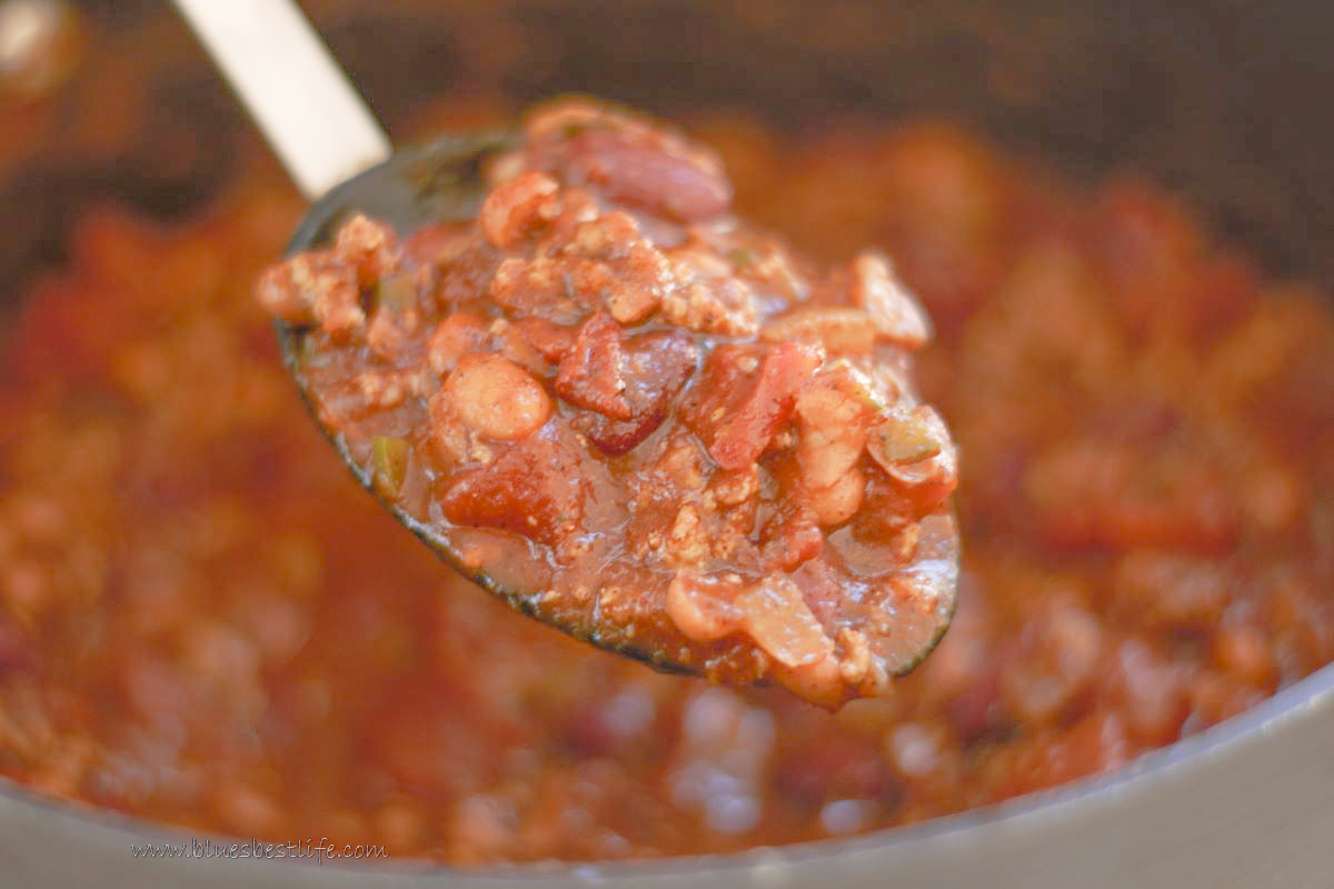 A spoonful of turkey chili