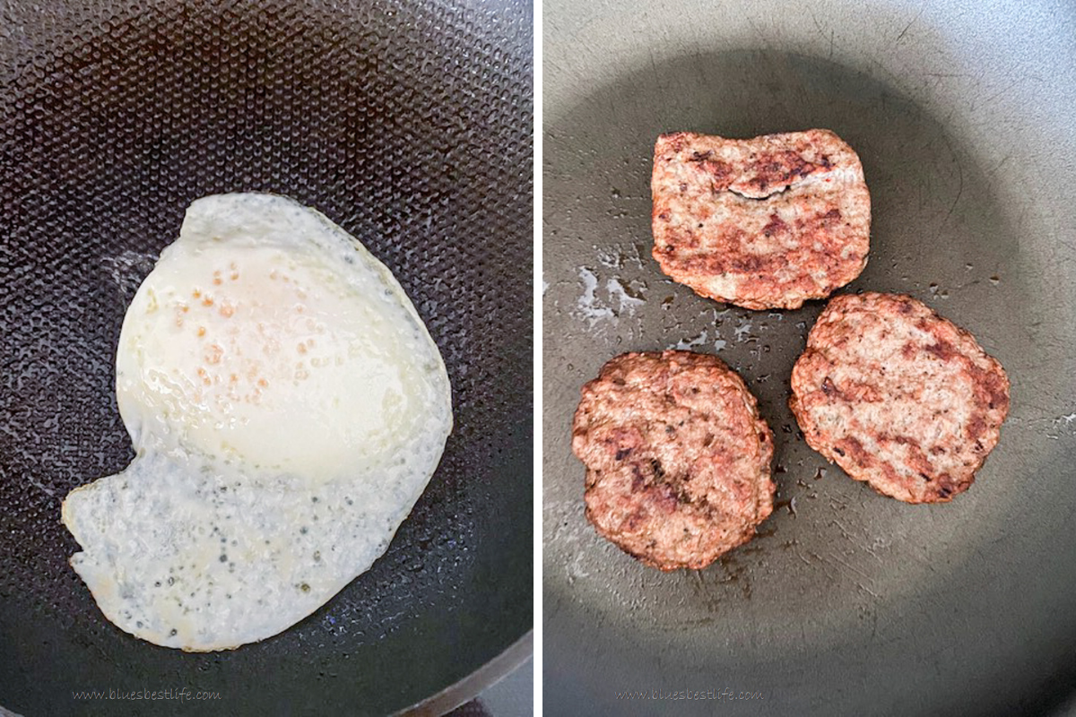 fried egg and turkey sausage
