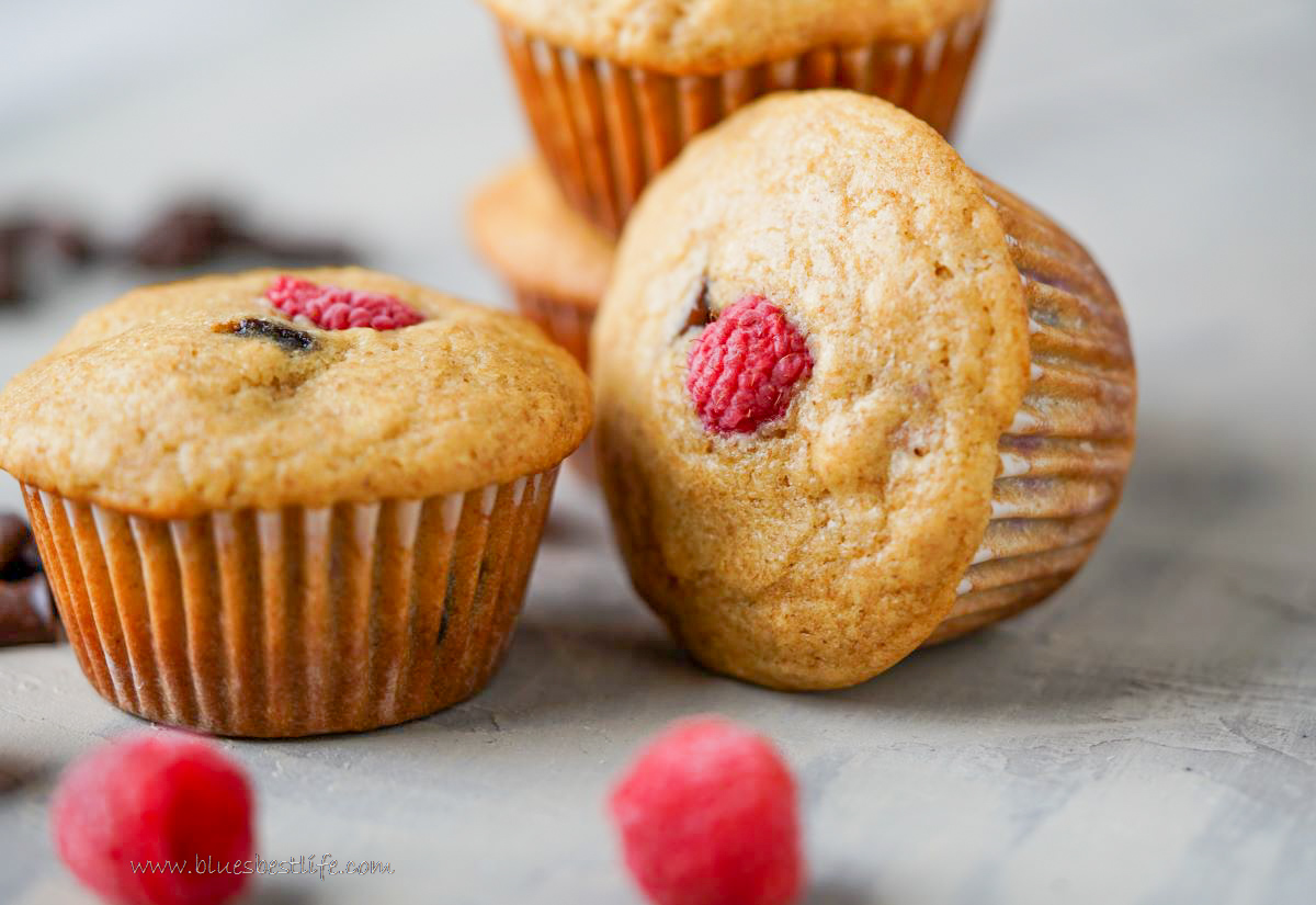 Healthy raspberry chocolate chip muffins