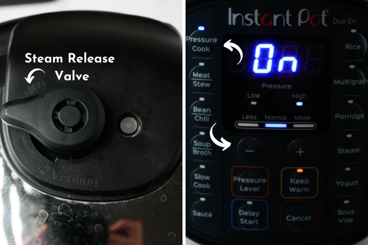 The steam release valve and the display for the Instant Pot. 