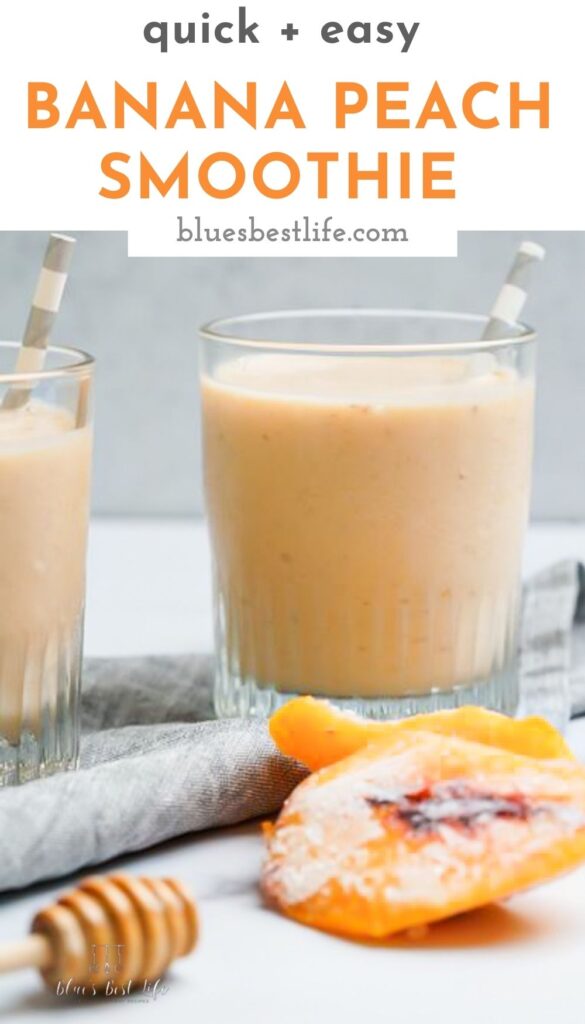 a Pinterest graphic of a banana peach smoothie