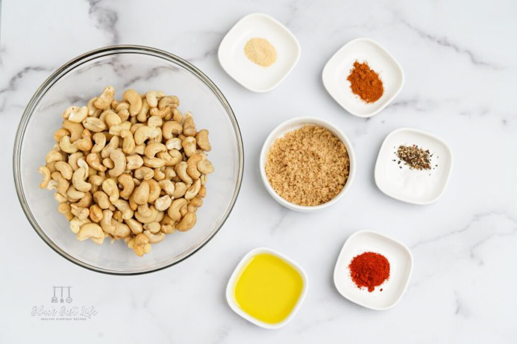 ingredients measured into bowls for roasted cashews
