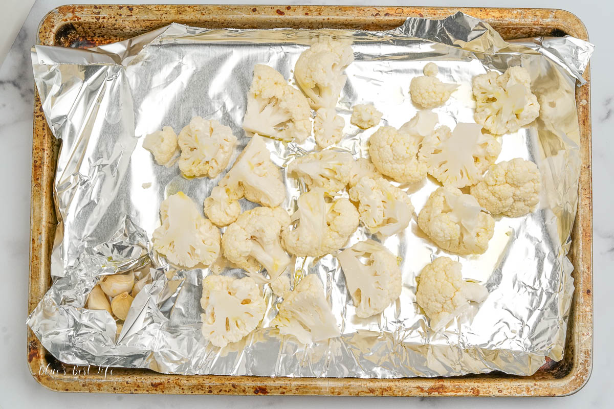 Cauliflower on a baking tray