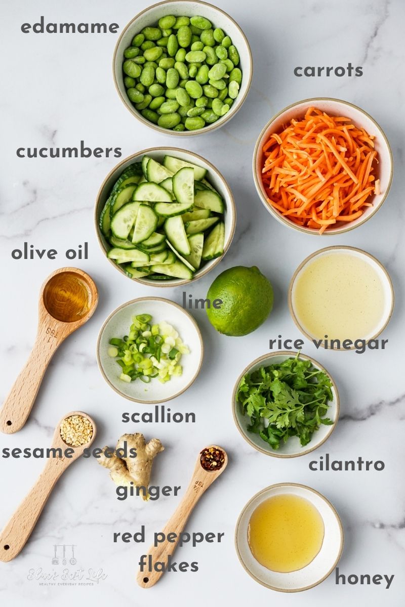 The ingredients for cucumber and carrot salad.