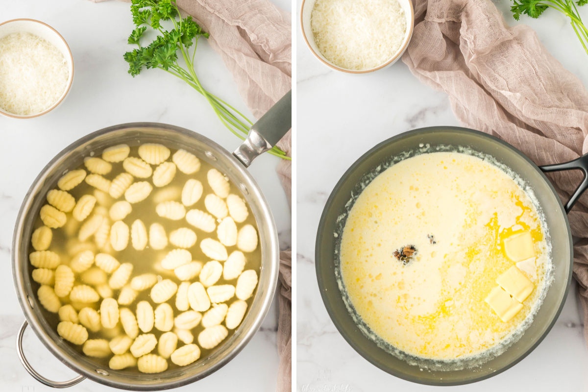Step by step instructions for boiling the gnocchi and how to make the sauce. 