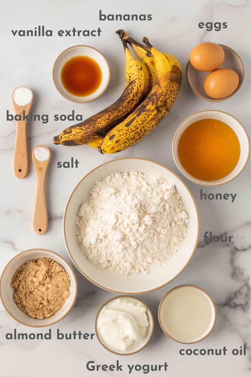 The ingredients for almond butter bread. 