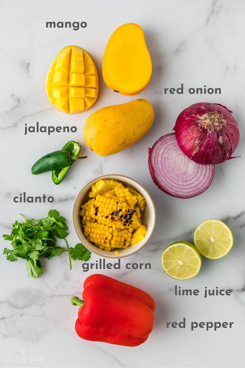 Ingredients for mango corn salsa.