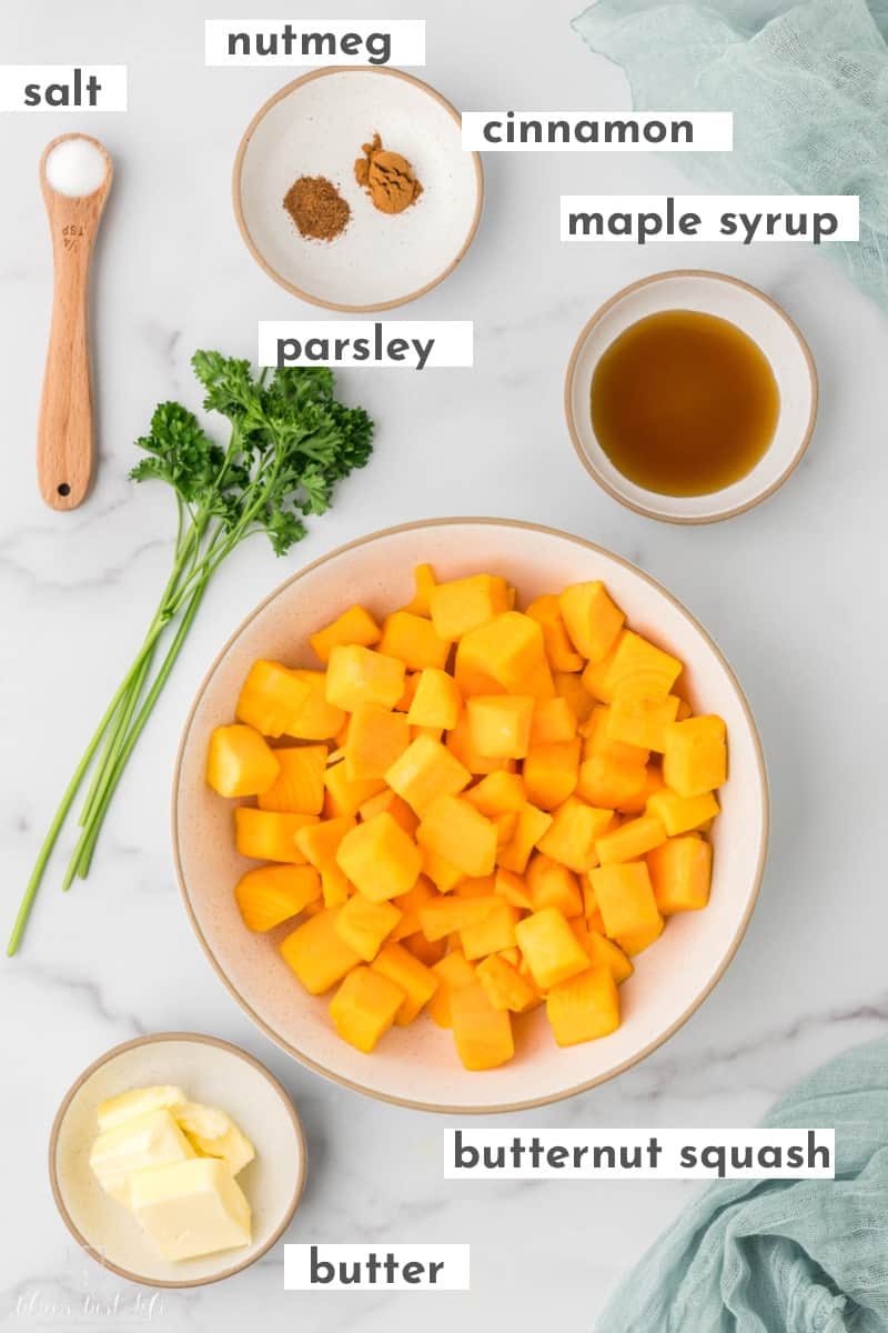 The ingredients for sautéed butternut squash. 
