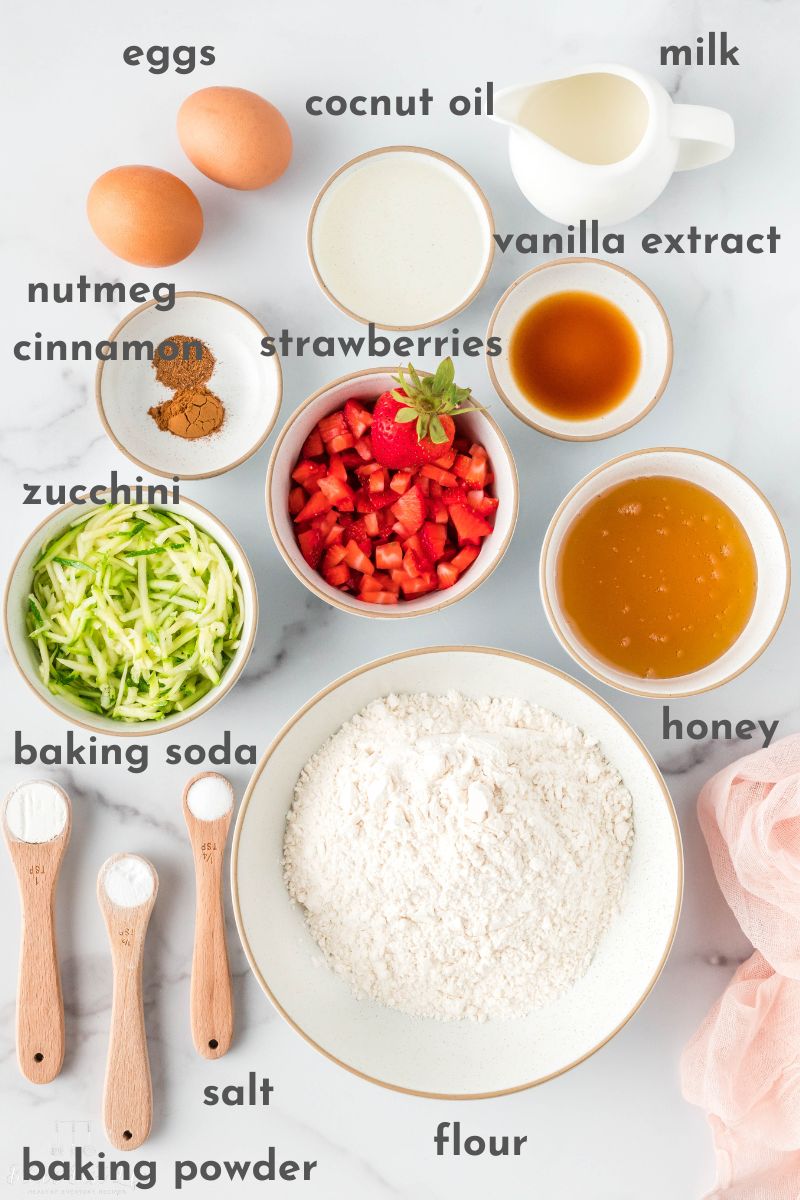 Ingredients needed for strawberry bread.