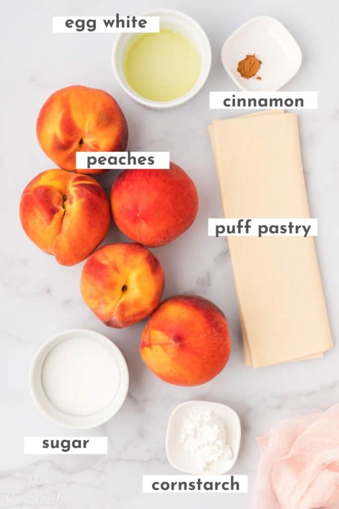 ingredients to make Easy Peach Cobbler With Puff Pastry