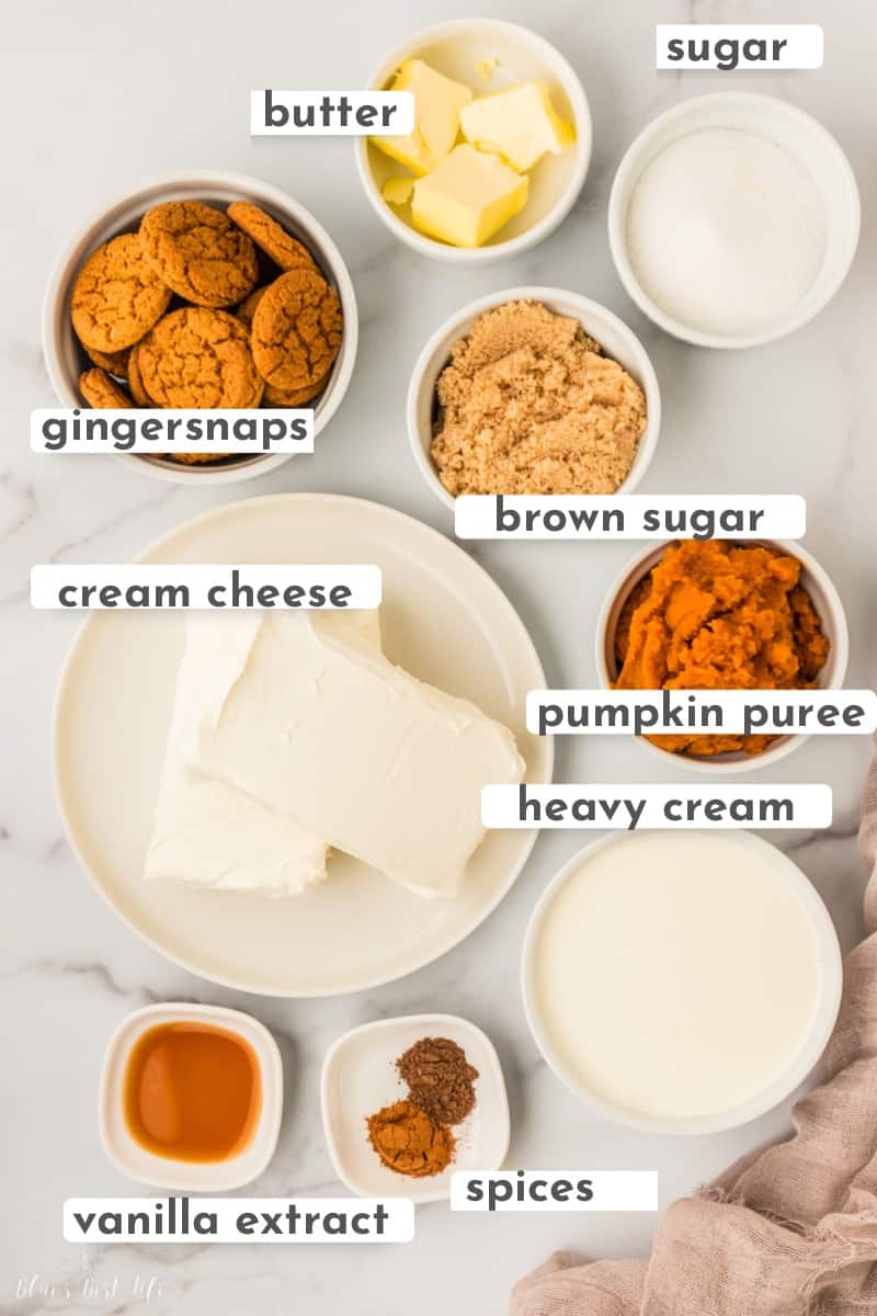 The ingredients for no bake pumpkin cheesecake squares. 
