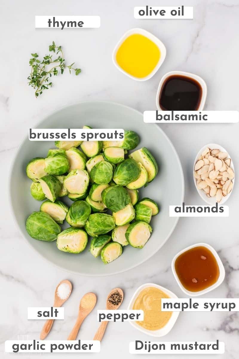 The ingredients for maple balsamic brussels sprouts. 