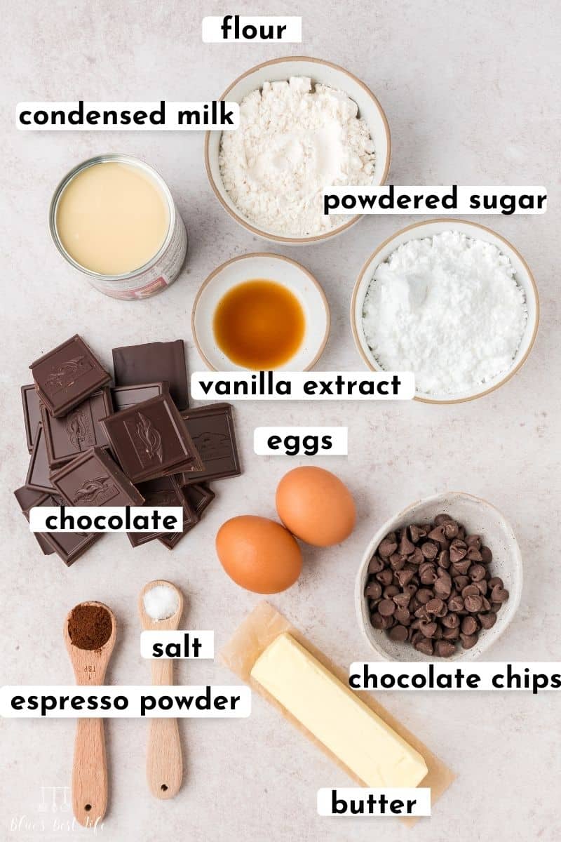 The ingredients for the condensed brownies. 