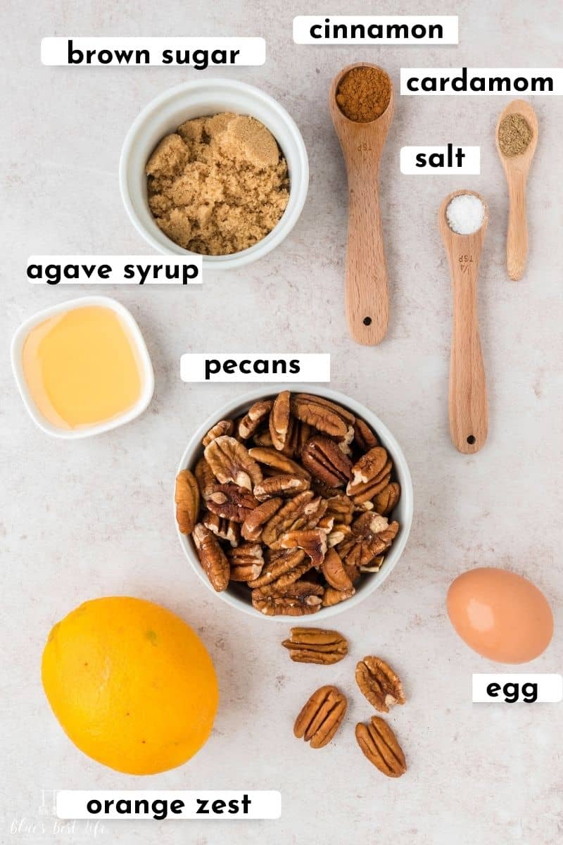 The ingredients for candied pecans in the air fryer. 