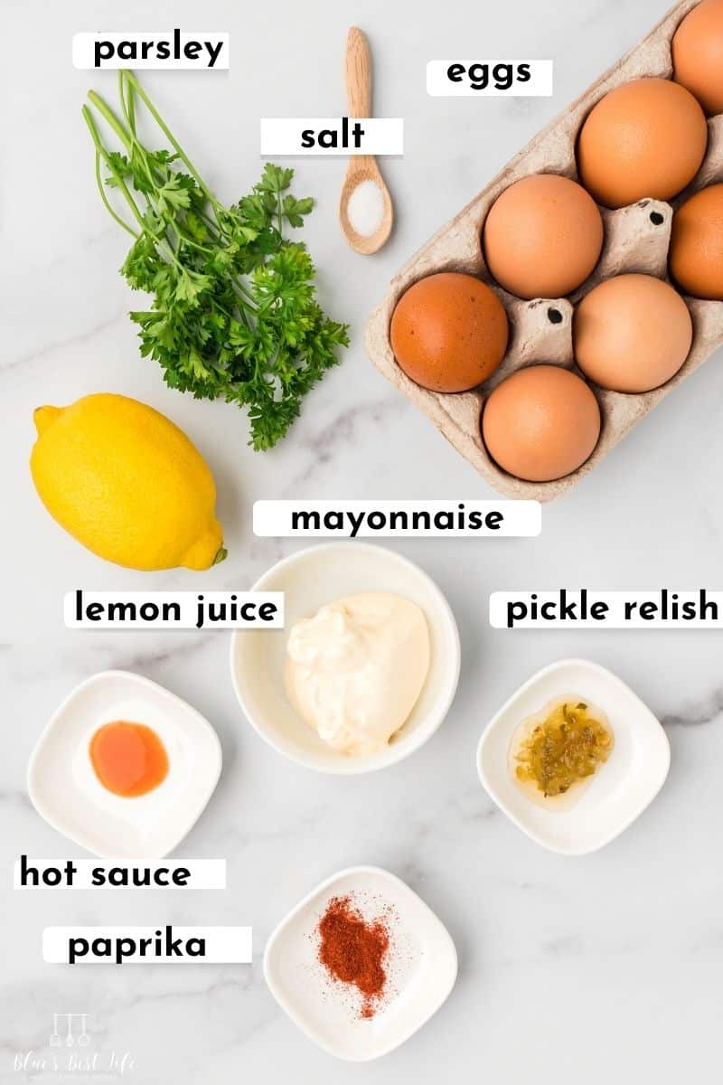 Ingredients needed for deviled eggs without mustard.