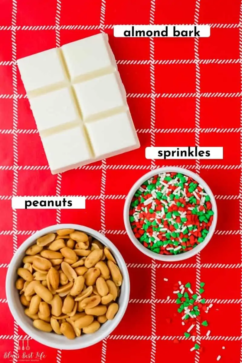 The ingredients for peanut clusters made with almond bark. 