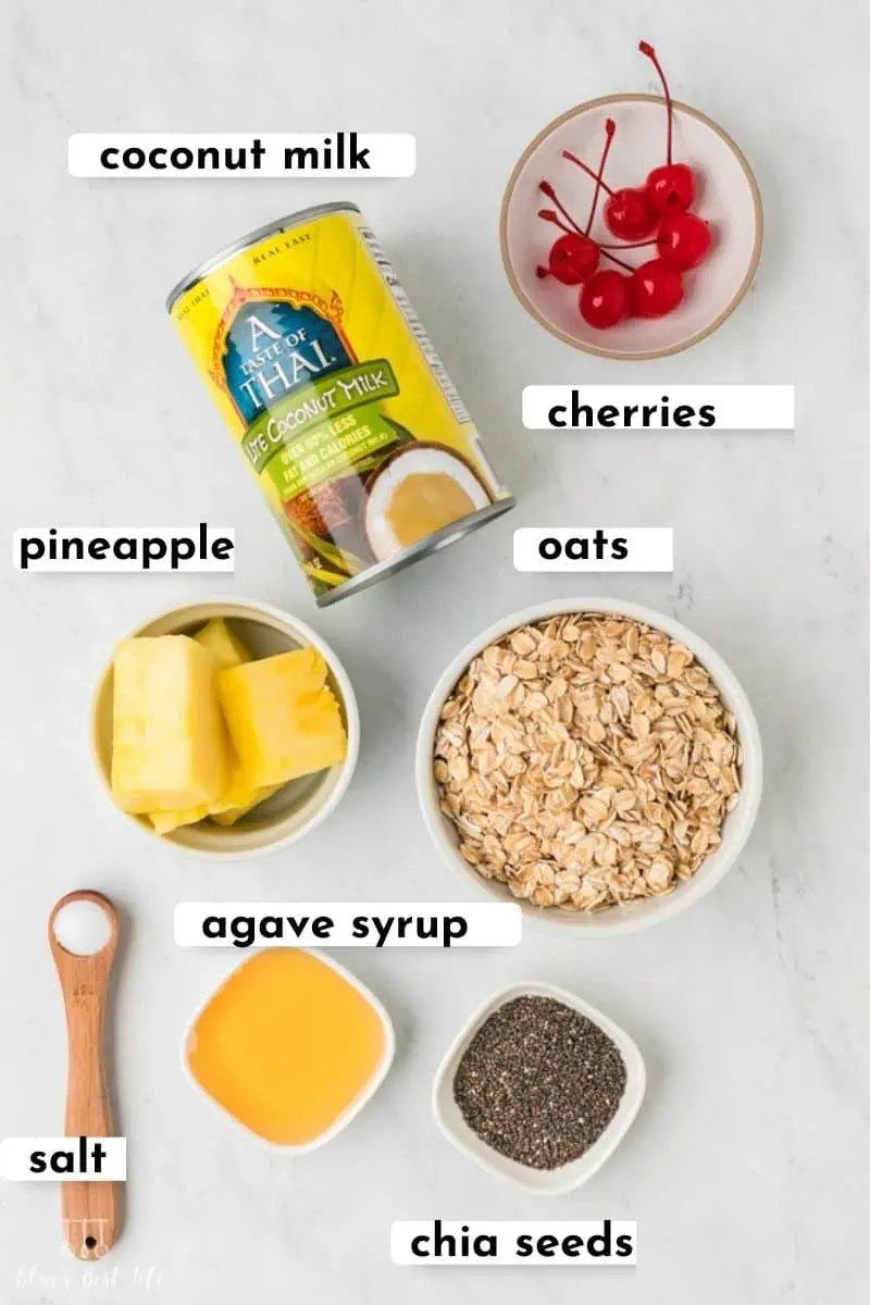 The ingredients to make coconut milk overnight oats. 