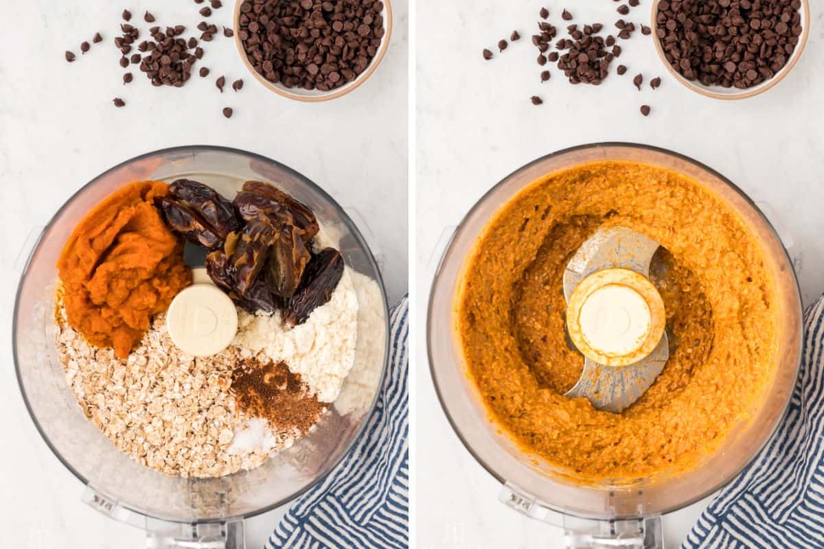 Adding the ingredients to a food processor and blending until smooth.