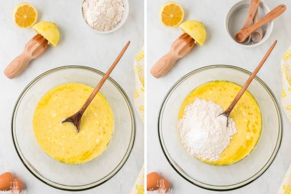 Adding the flour to the mixture. 