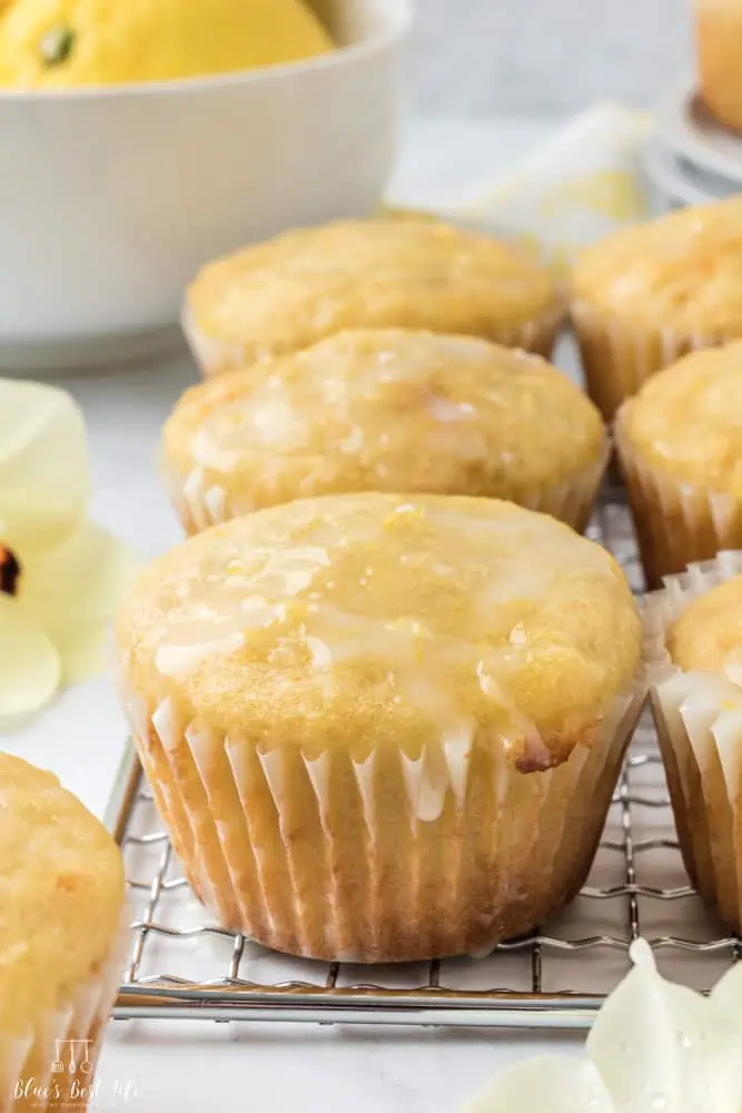 The healthy lemon muffins with glaze. 