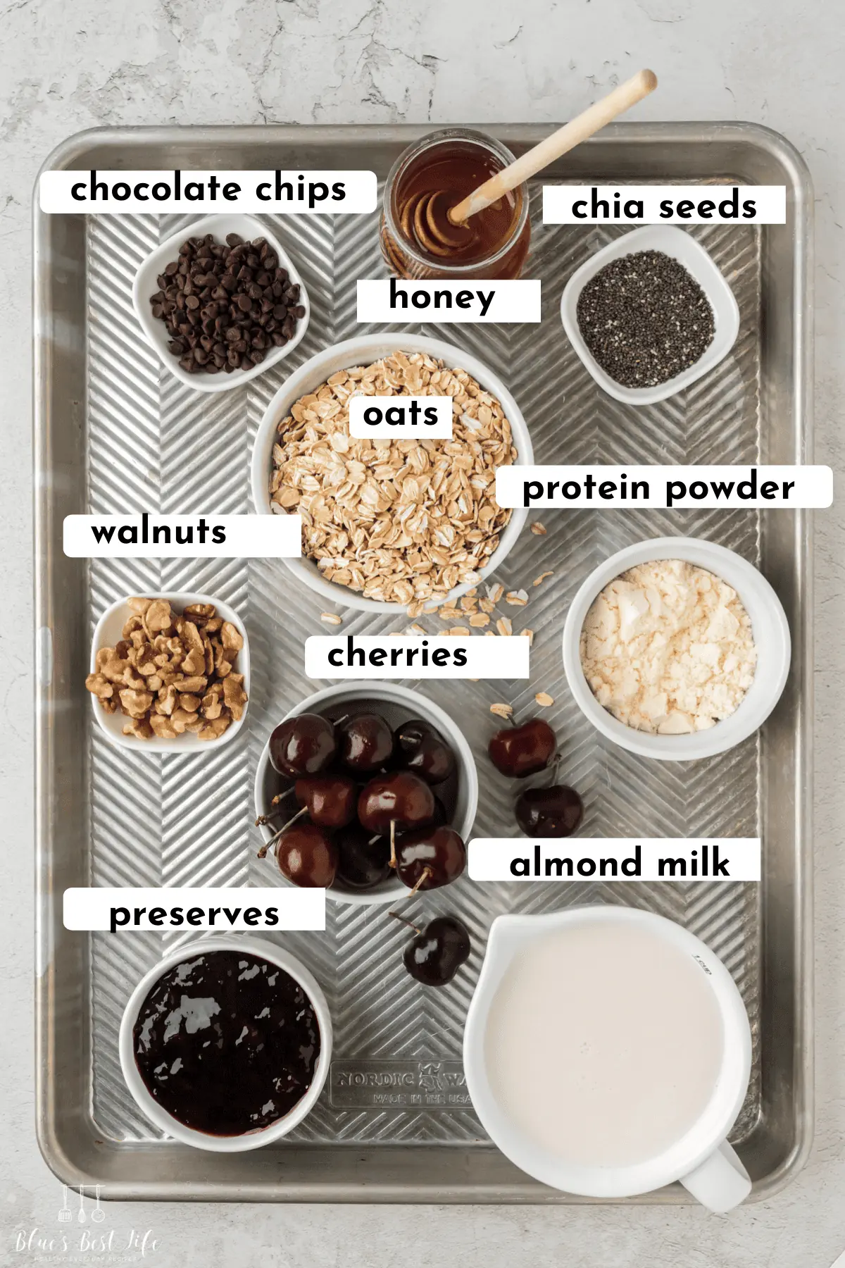 The ingredients for overnight cherry oats.