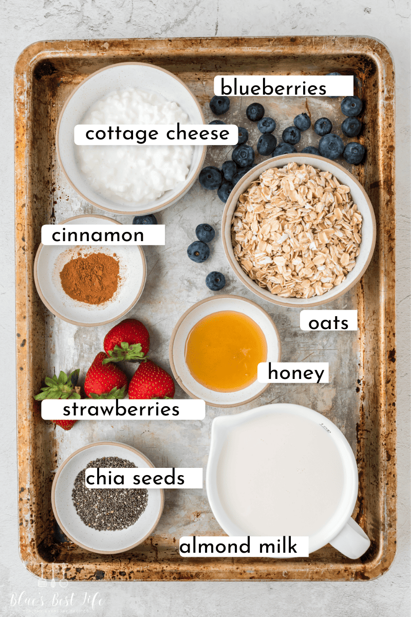 Ingredients for cottage cheese overnight oats. 