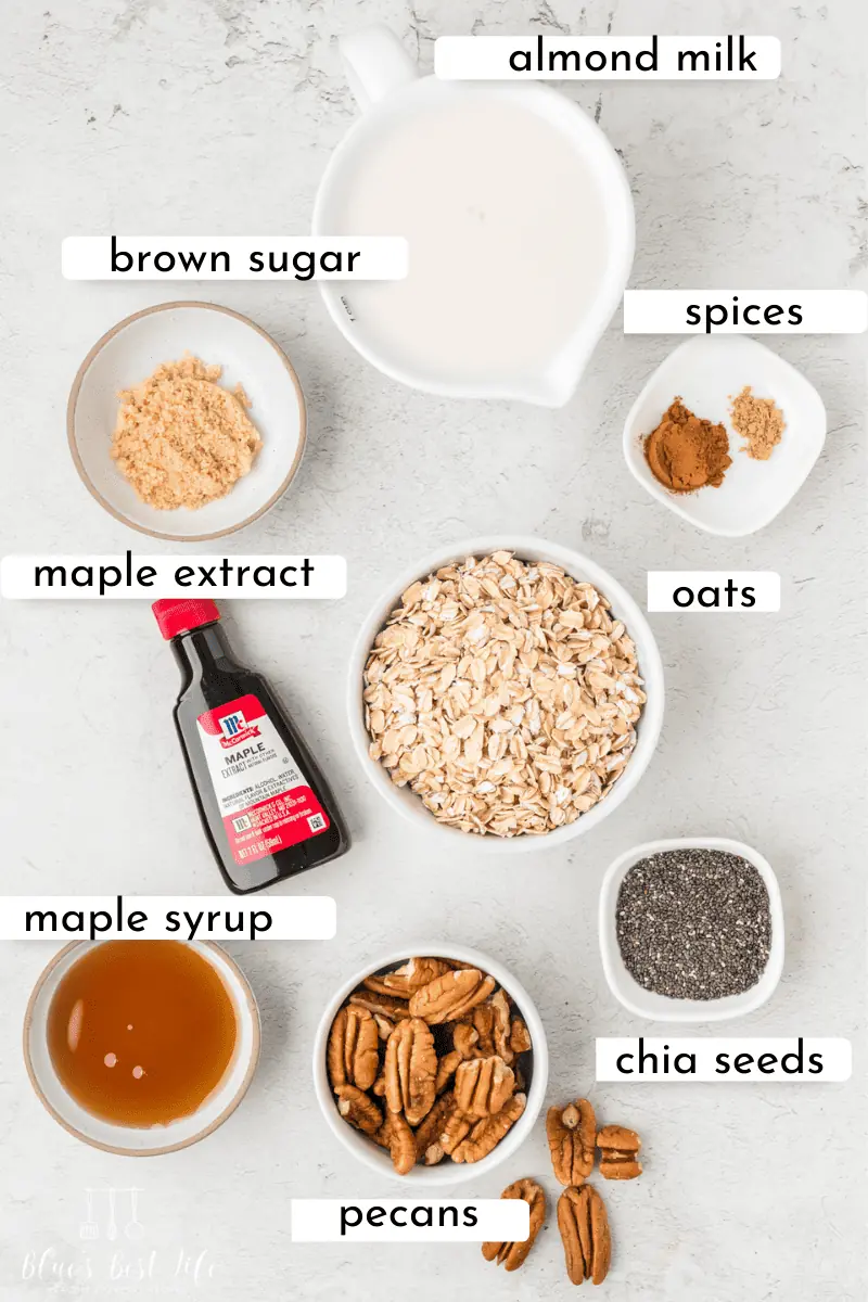 Ingredients for maple brown sugar overnight oats. 