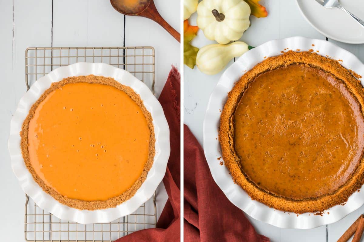 The pie before and after baking. 