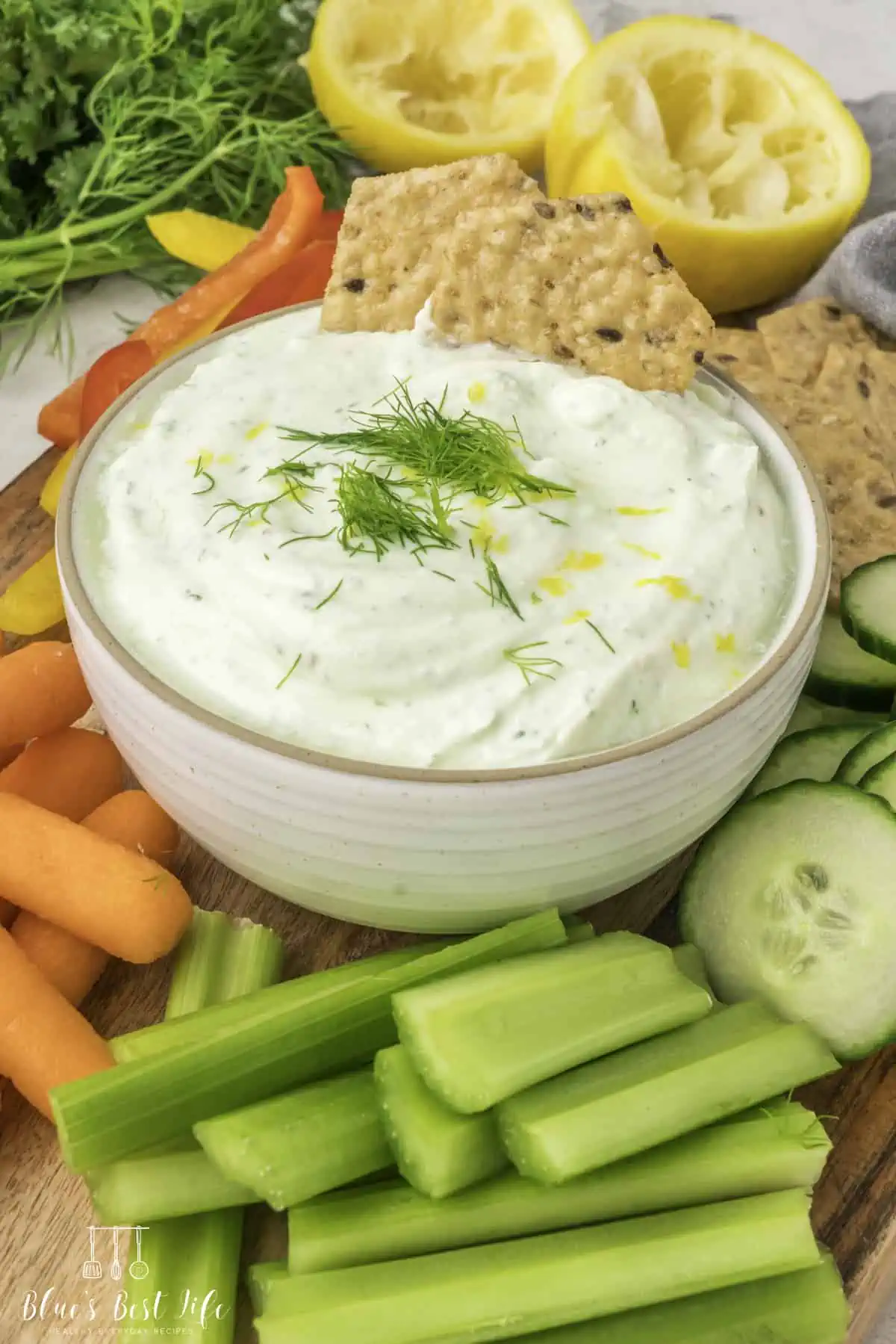 The cottage cheese herb dip with crackers,