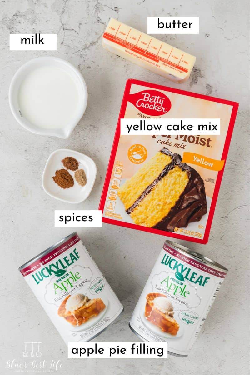 Ingredients to make Easy Apple Cobbler With Cake Mix