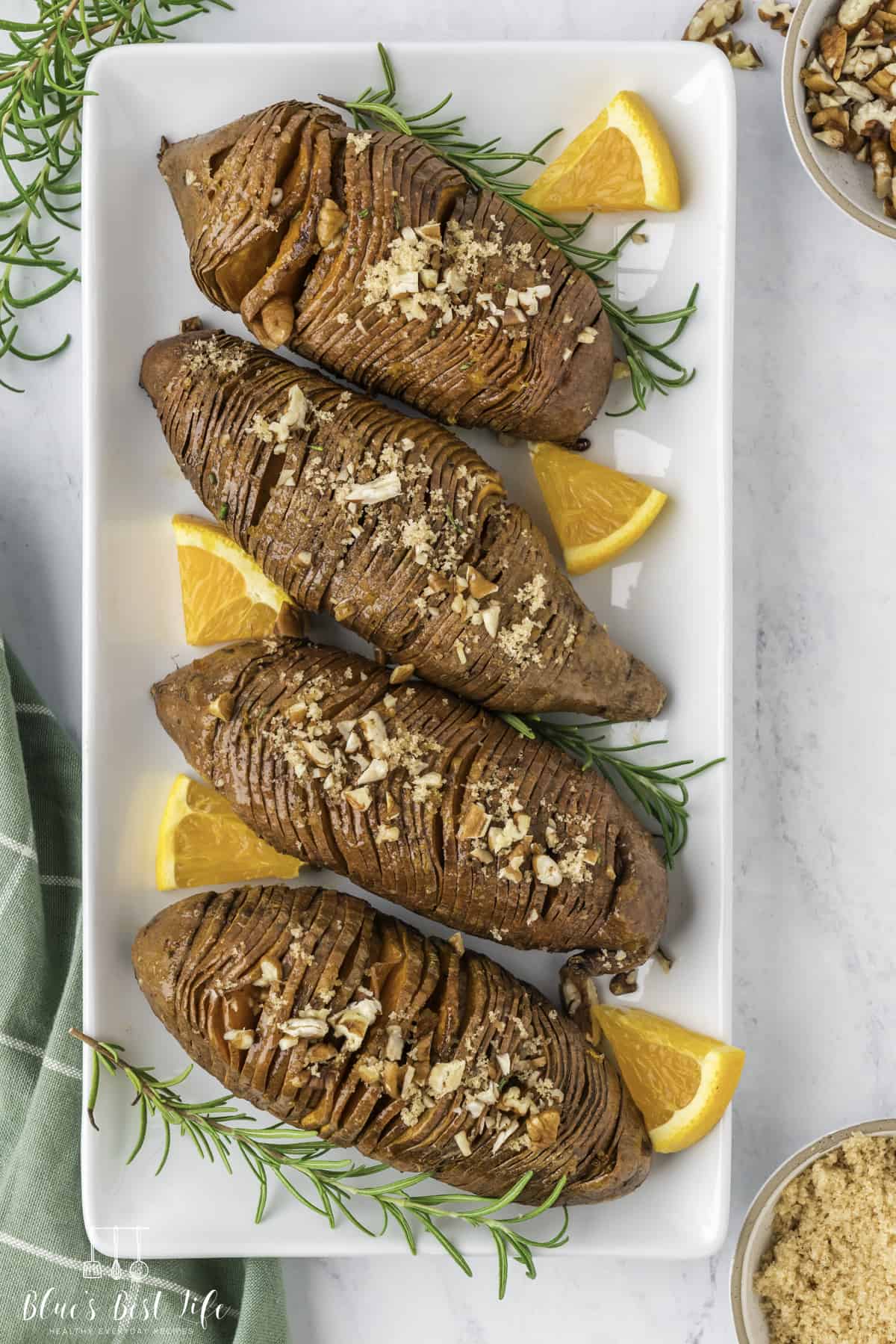 The sweet potatoes on a serving platter.