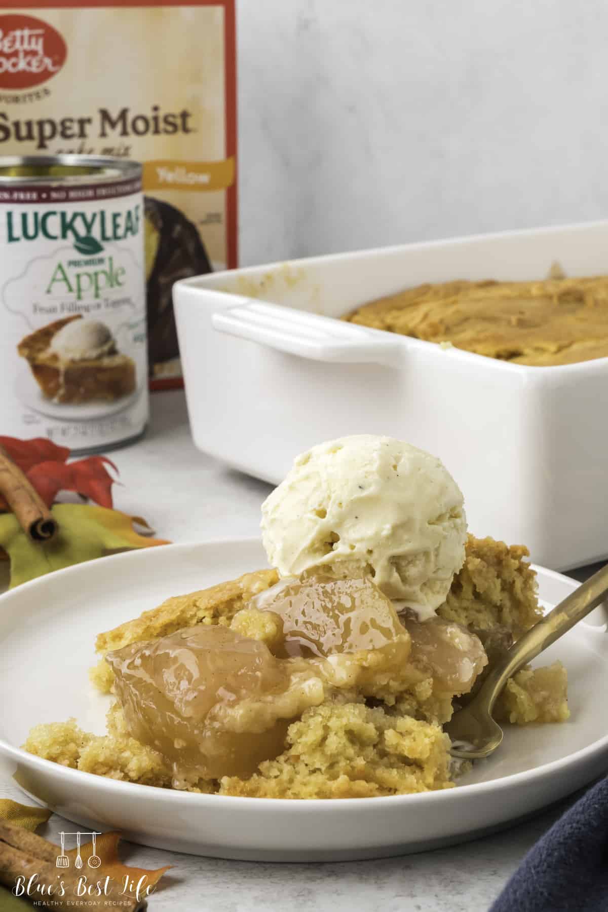The apple cobbler on a plate. 