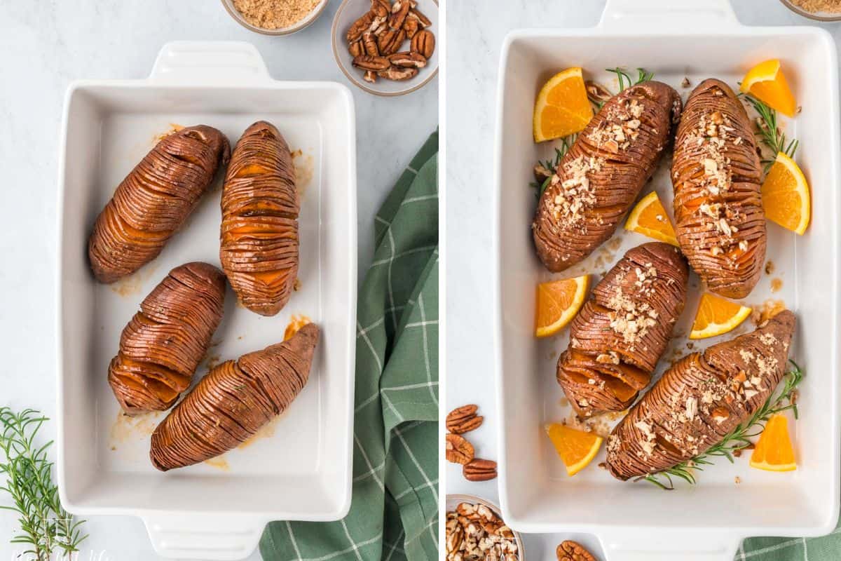 The potatoes after they baked and adding additional toppings.