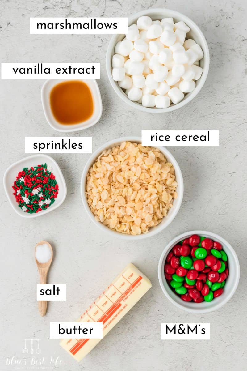 ingredients needed to make Easy Christmas Rice Krispie Treats