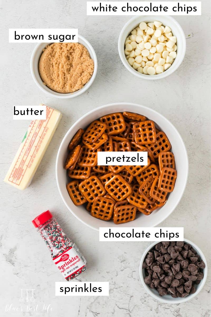 The ingredients to make pretzel toffee.  
