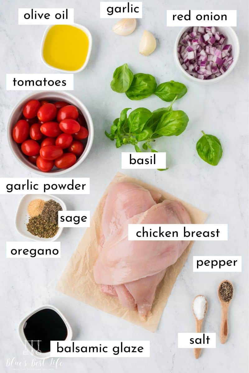 The ingredients to make bruschetta chicken. 