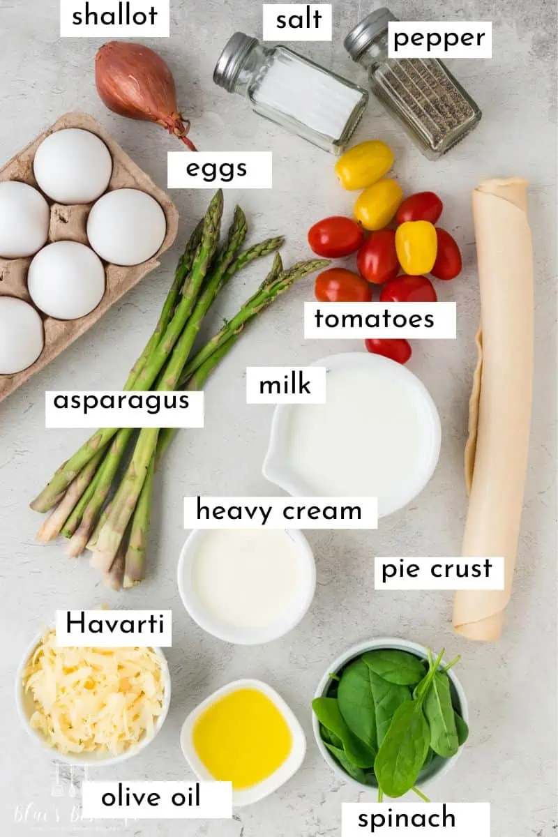 The ingredients to make a vegetable quiche.
