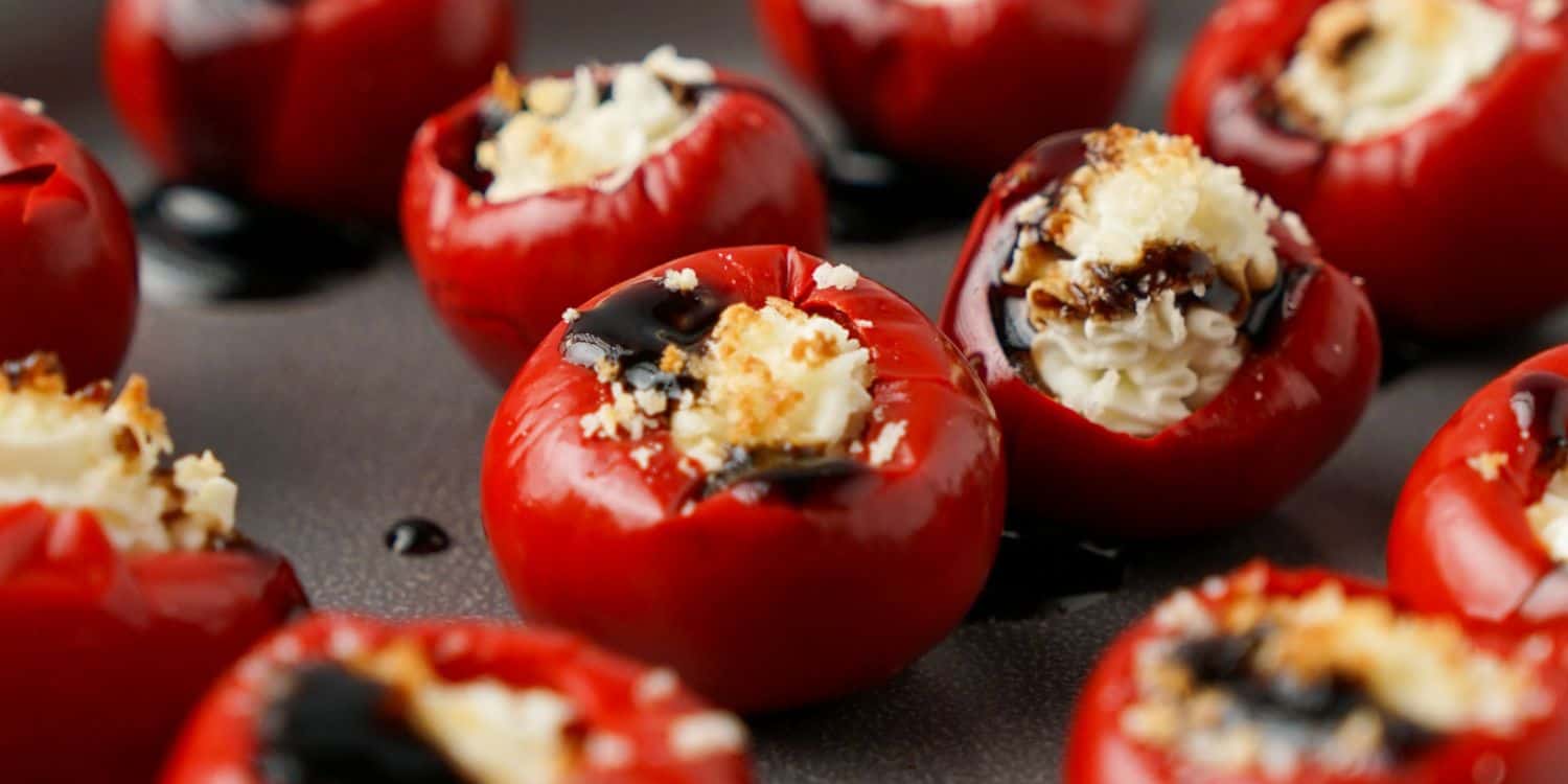 Peppadew peppers stuffed with goat cheese. 
