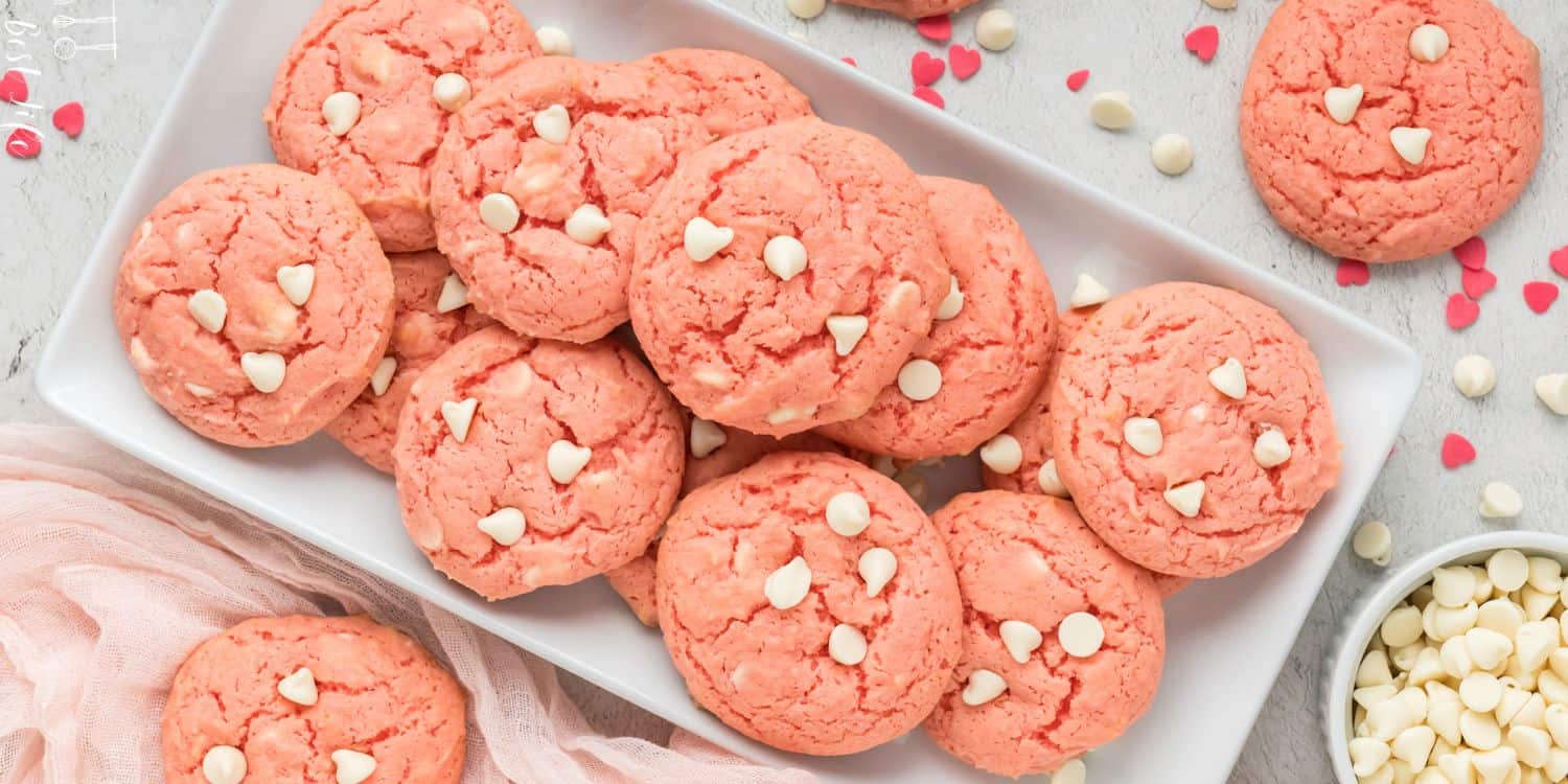 White Chocolate Chip Strawberry Cake Mix Cookies