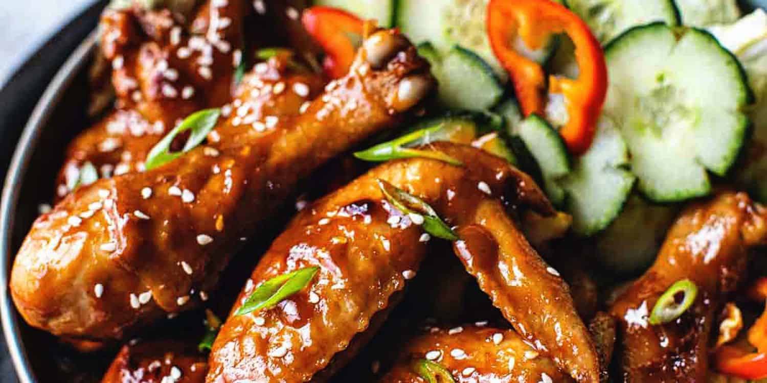 Chicken wings with hoisin and sriracha. 