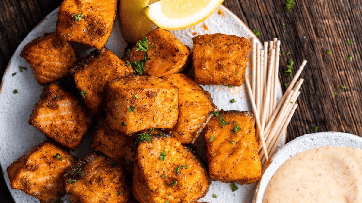 Air Fryer Salmon Bites with Creamy Cajun Sauce