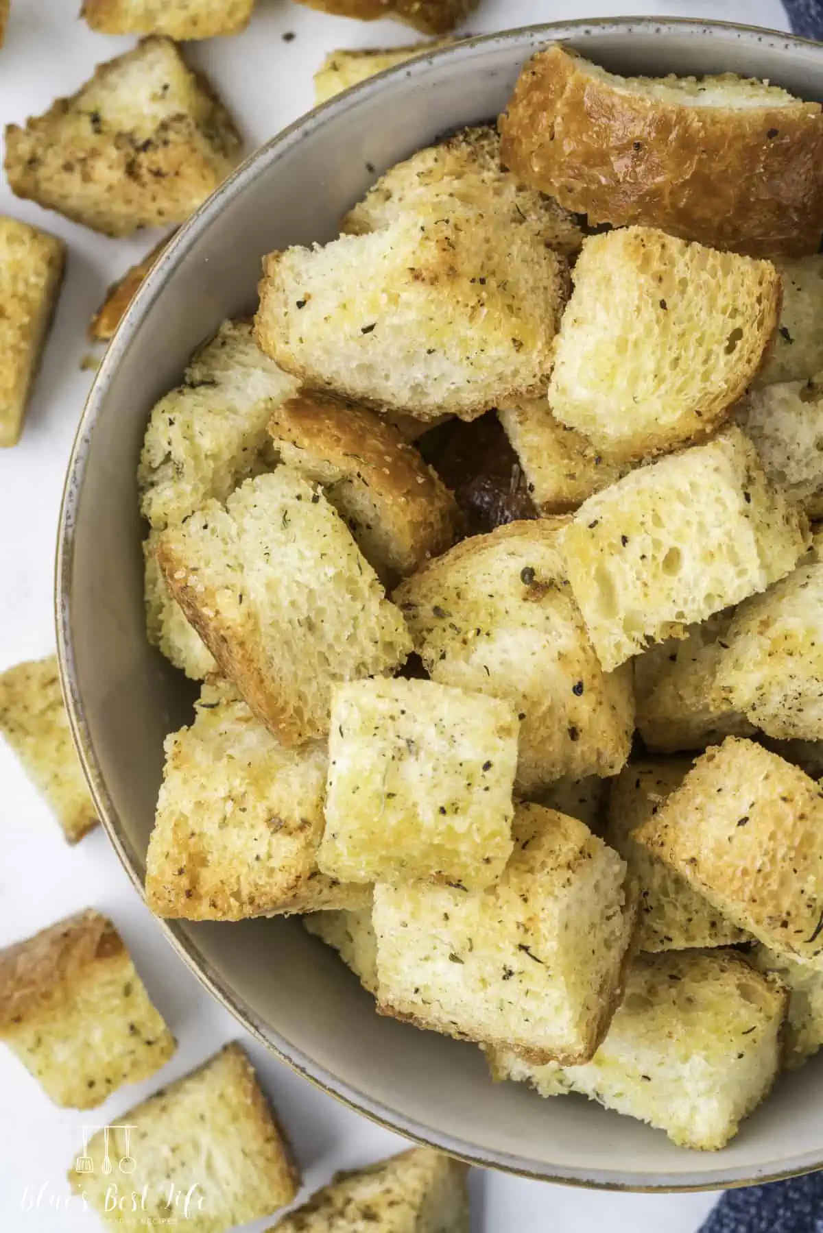 The croutons in a bowl. 