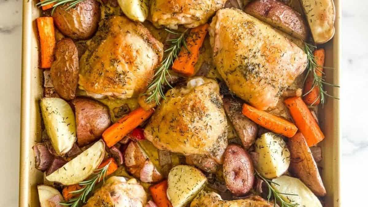 A top shot of Sheet Pan Chicken Thighs
